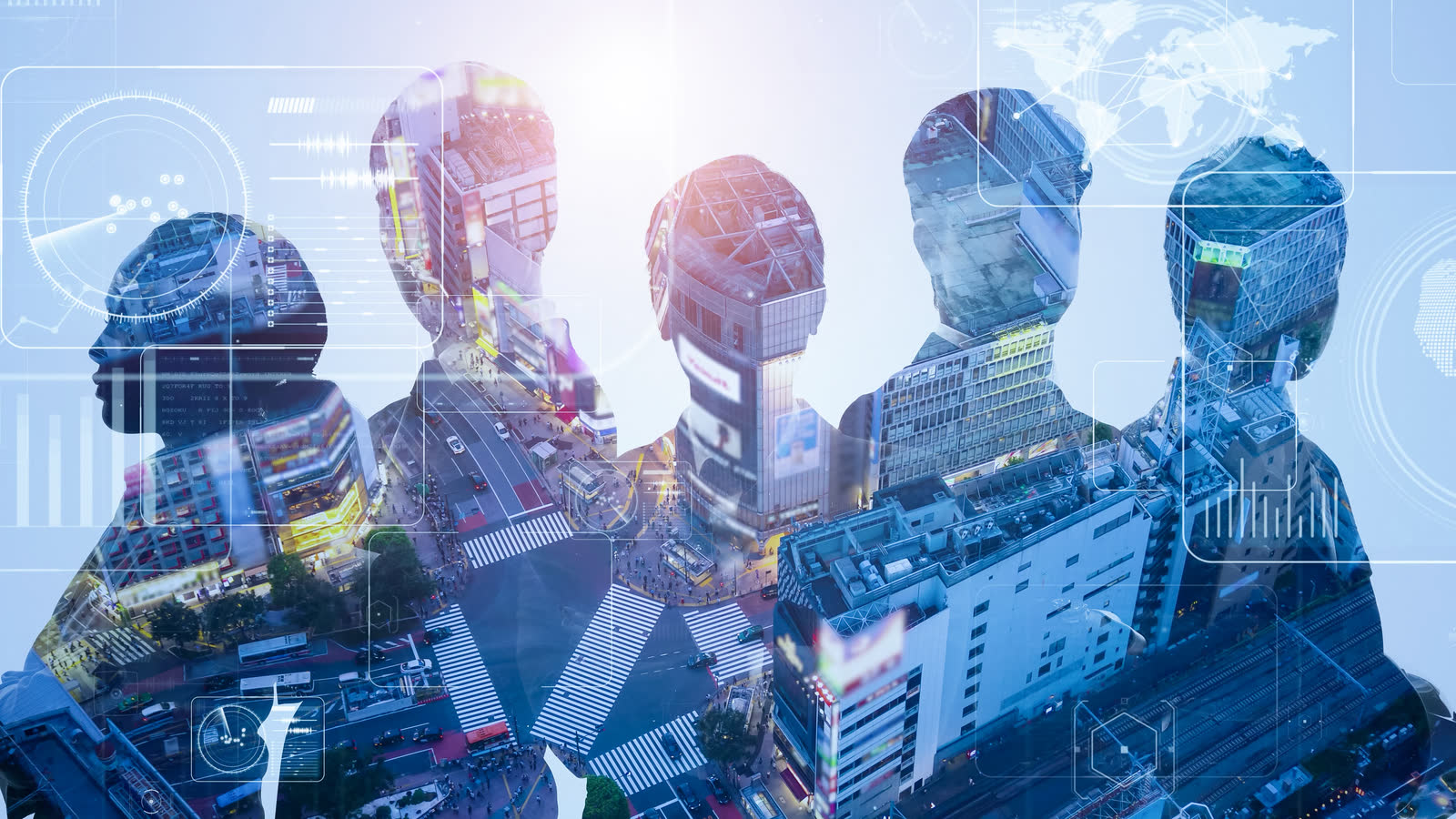 An image of a city overlaid with data
